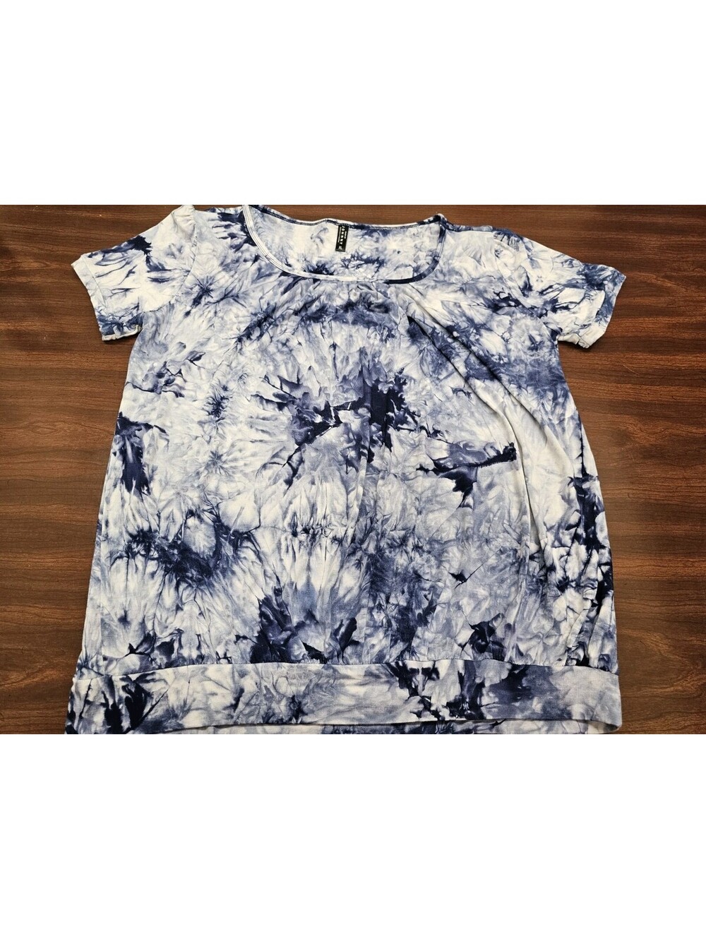Made by Johnny Womens XL Tie Dye Modal Top Tunic Hi Lo Hem Navy Blue California
